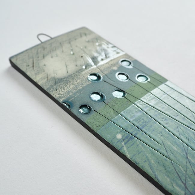Small Ceramic Hanging Tile, Blue Seed-head Stems on Green, Inspired By...