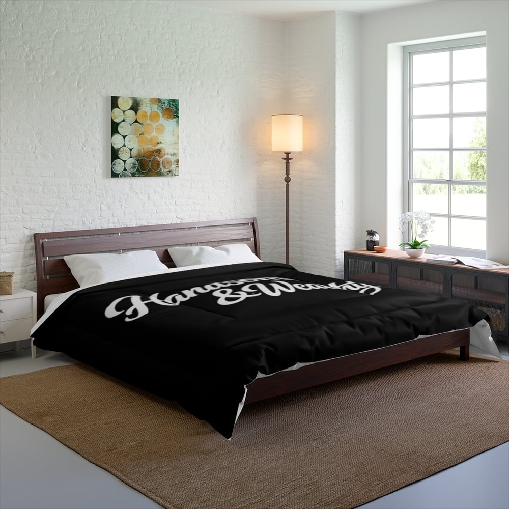 Image of Handsome & Wealthy Comforter — Bold Black Typography Bedding for Men, Funny Luxe Bedroom Gift