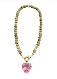 Image 1 of The Adore- Olive Green Jade With Pink Heart
