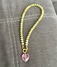 Image 2 of The Adore- Olive Green Jade With Pink Heart