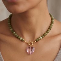 Image 4 of The Adore- Olive Green Jade With Pink Heart