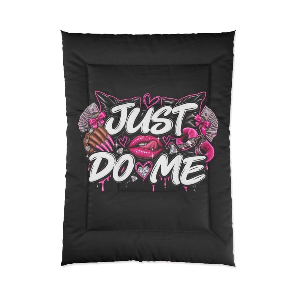 Image of Just Do Me Comforter — Bold Black Graphic Bedding with Pink Hearts & Lip Art