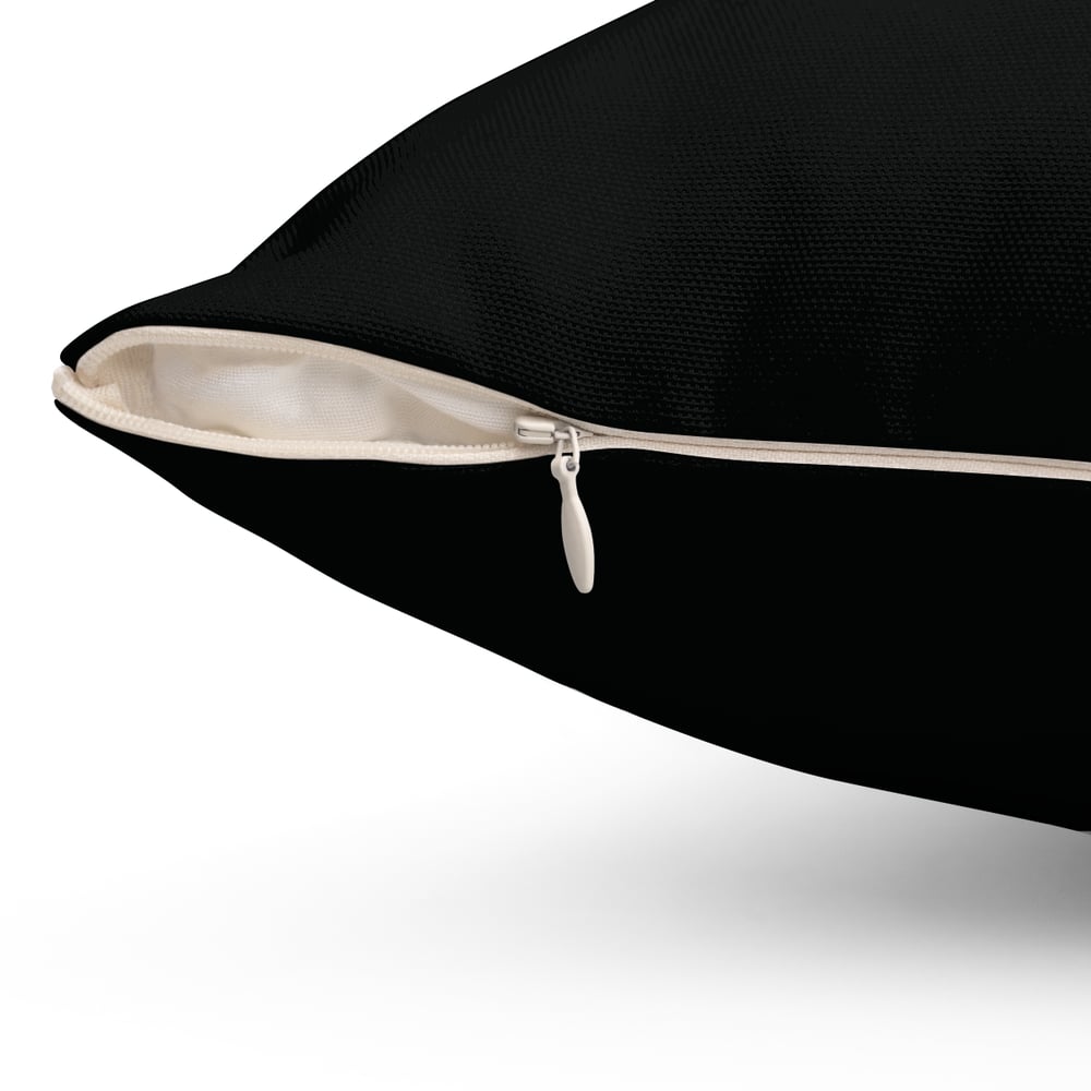 Image of Pressure Graffiti Pillow — Black Square Decorative Cushion with Dripping Yellow Text