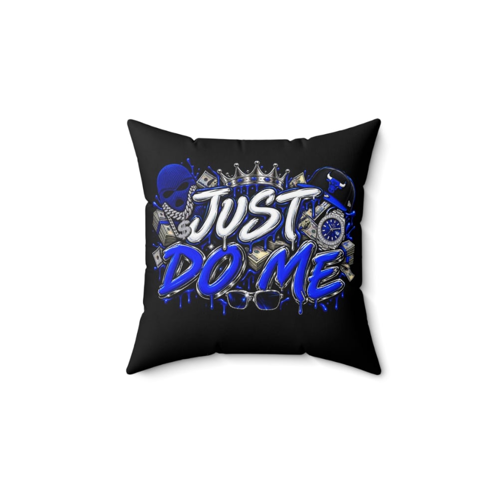 Image of Just Do Me Decorative Pillow — Bold Blue Graffiti Accent Cushion