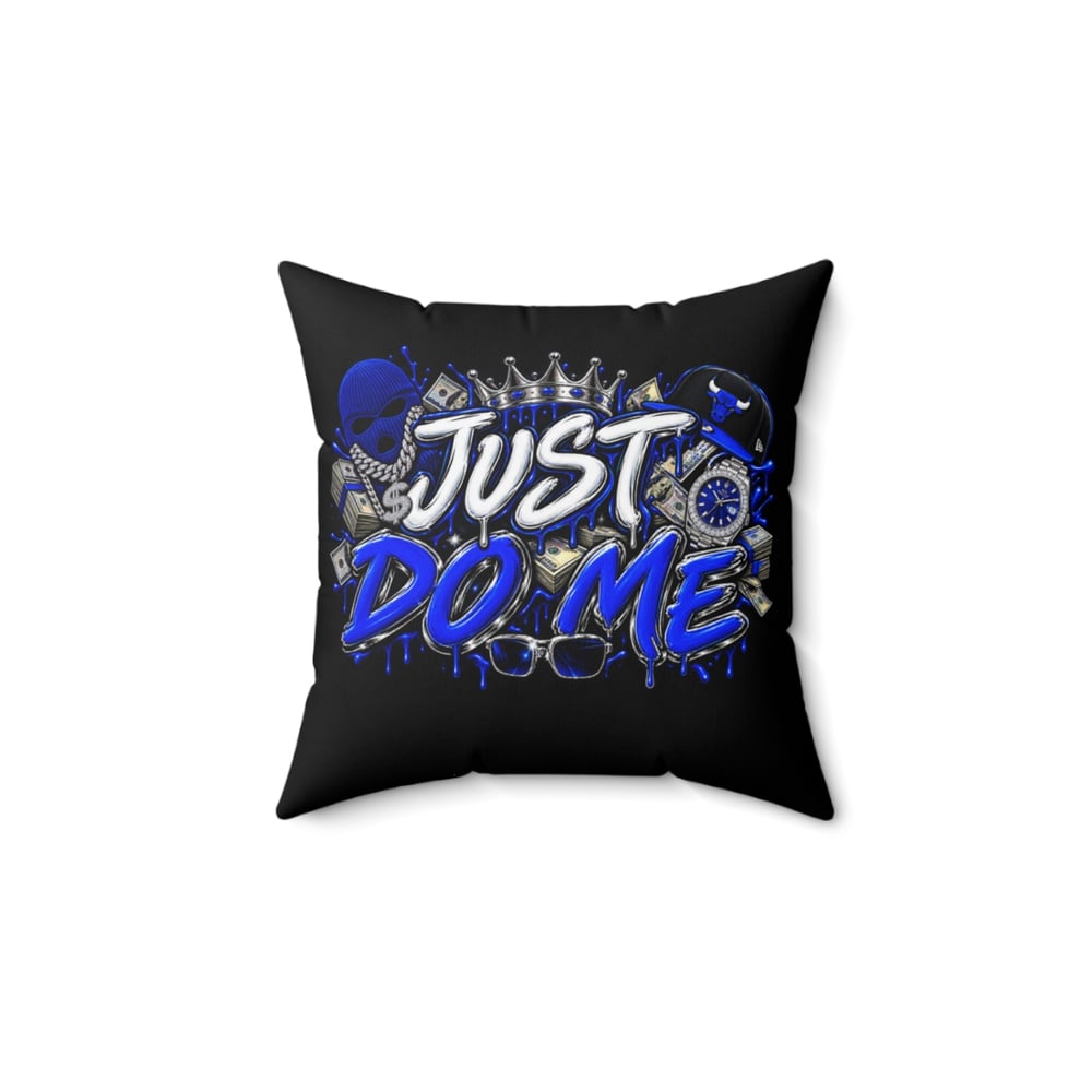 Image of Just Do Me Decorative Pillow — Bold Blue Graffiti Accent Cushion