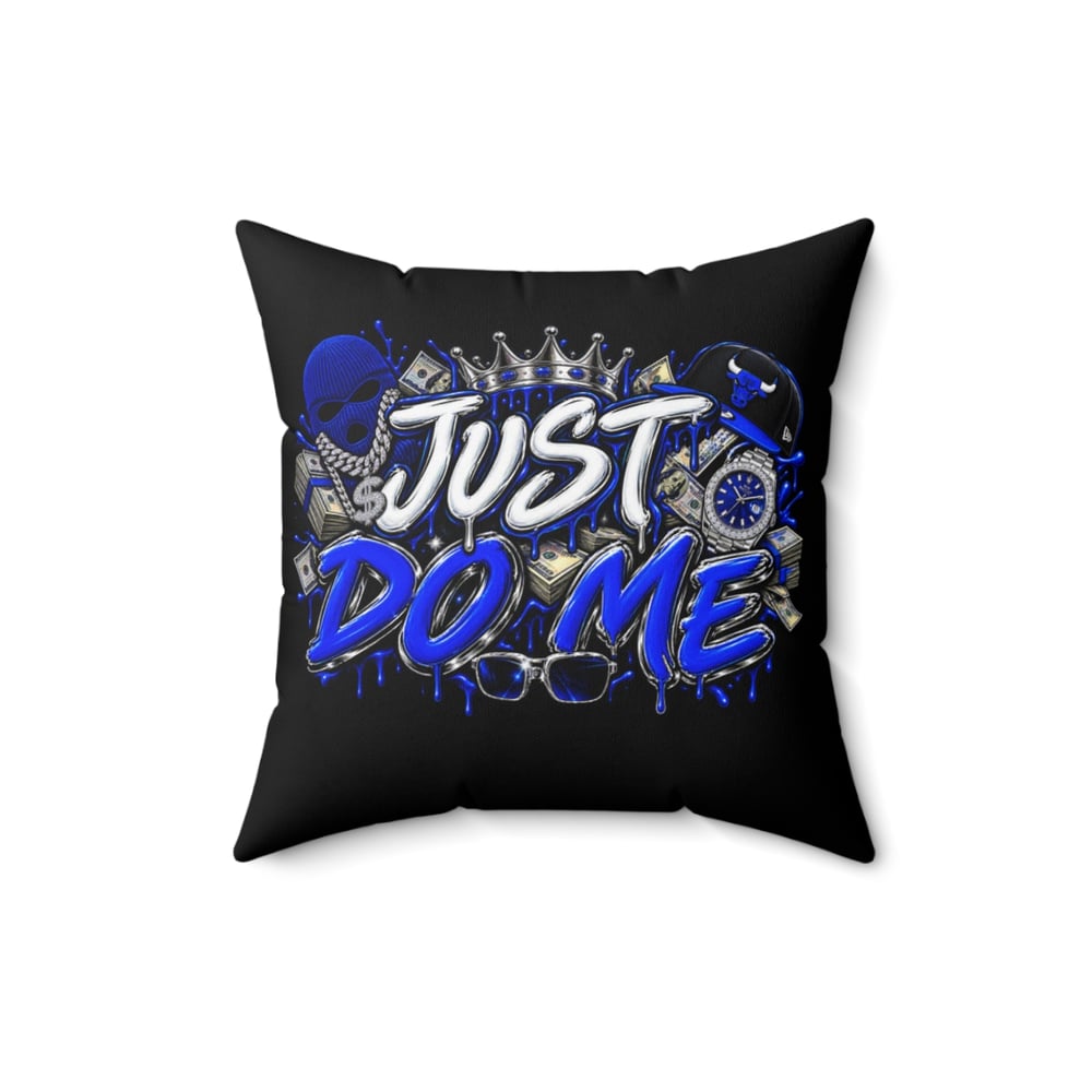 Image of Just Do Me Decorative Pillow — Bold Blue Graffiti Accent Cushion