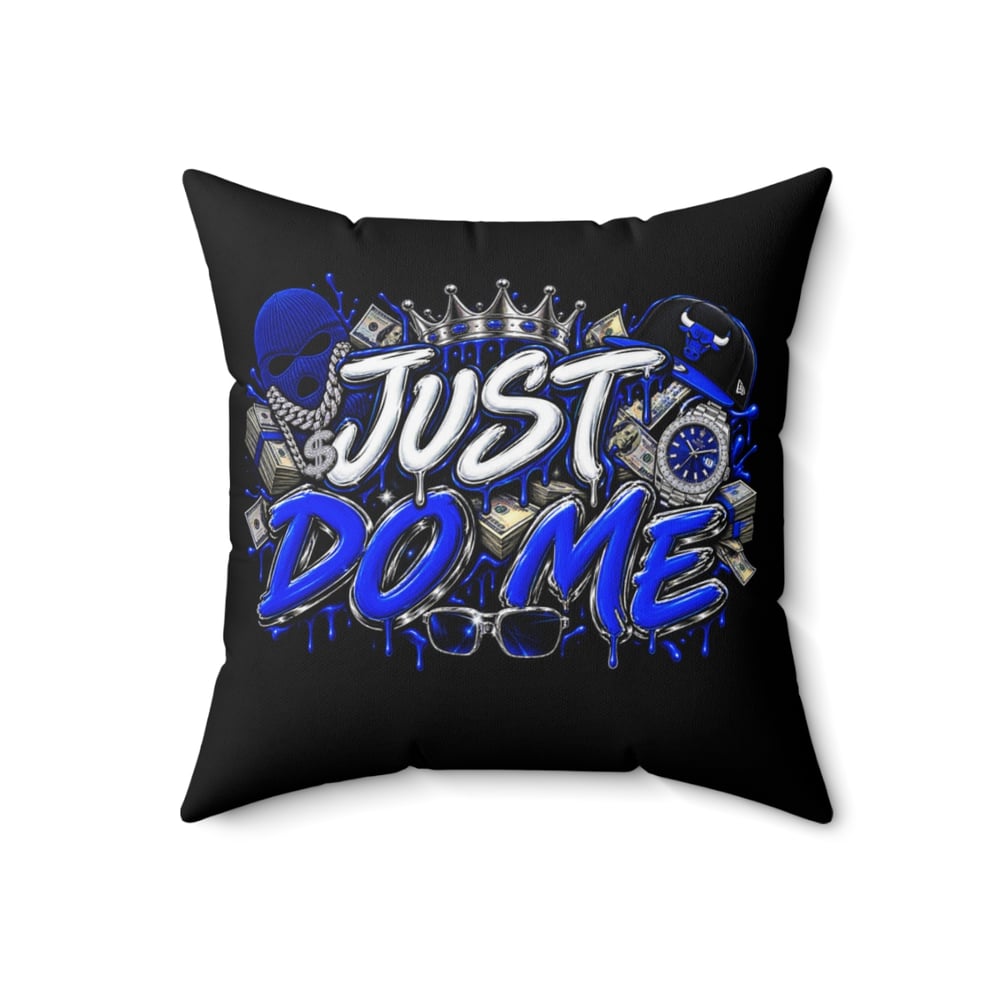 Image of Just Do Me Decorative Pillow — Bold Blue Graffiti Accent Cushion
