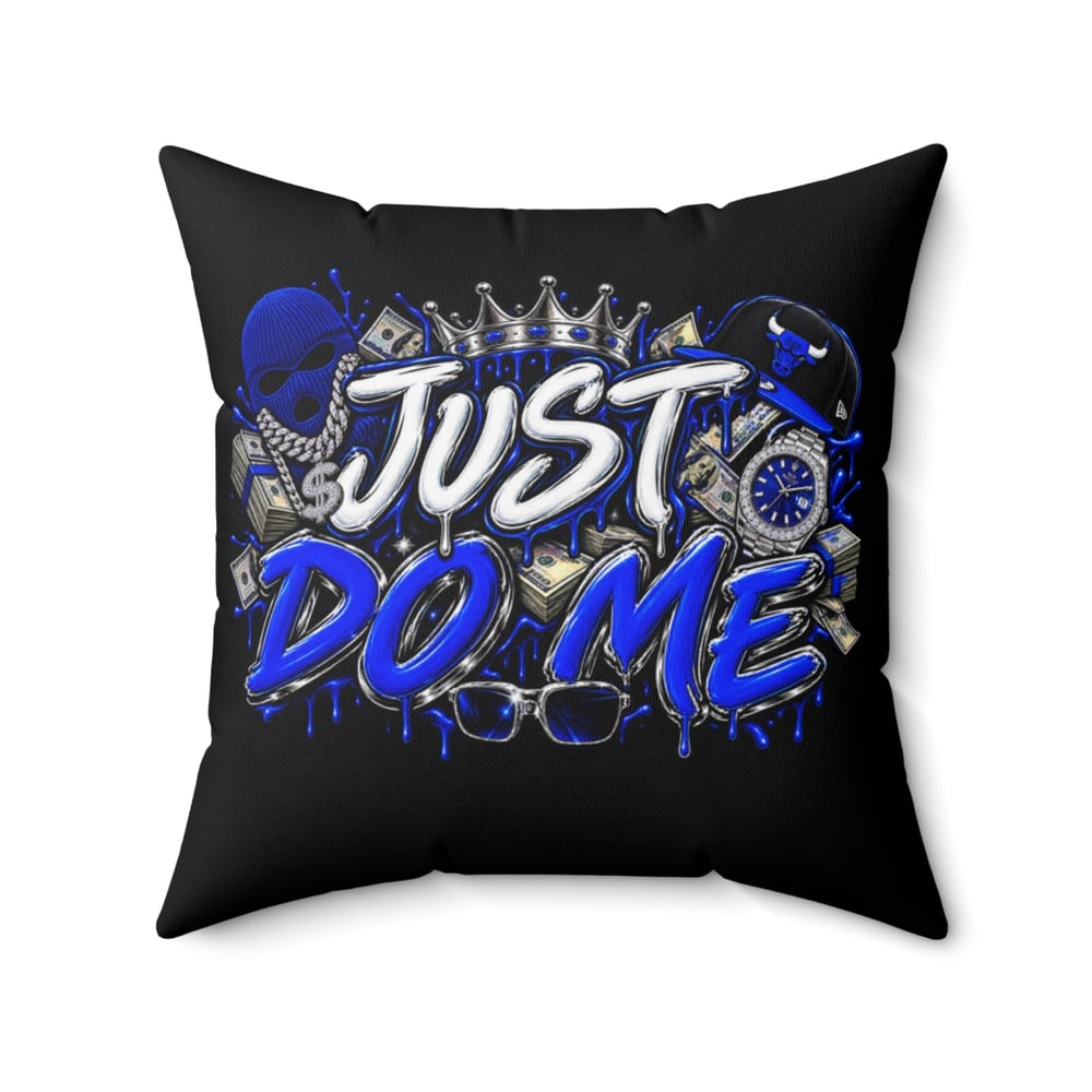Image of Just Do Me Decorative Pillow — Bold Blue Graffiti Accent Cushion