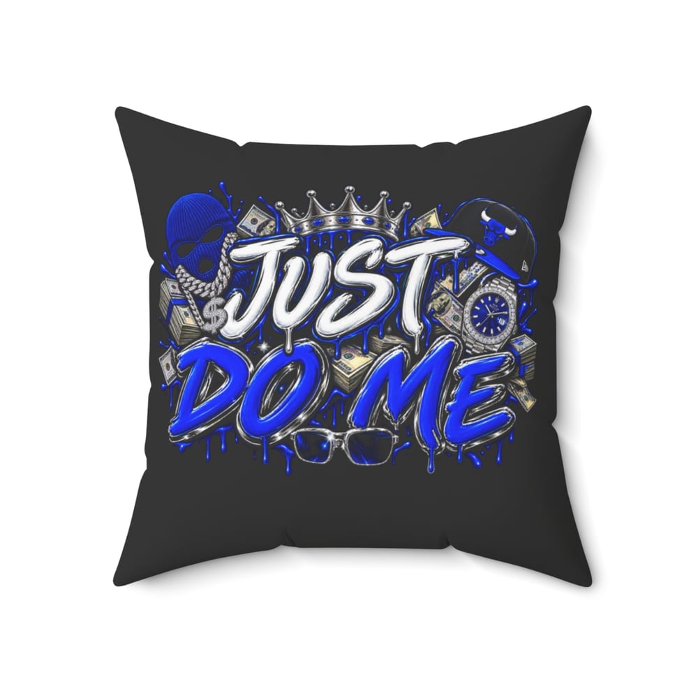 Image of Just Do Me Decorative Pillow — Bold Blue Graffiti Accent Cushion