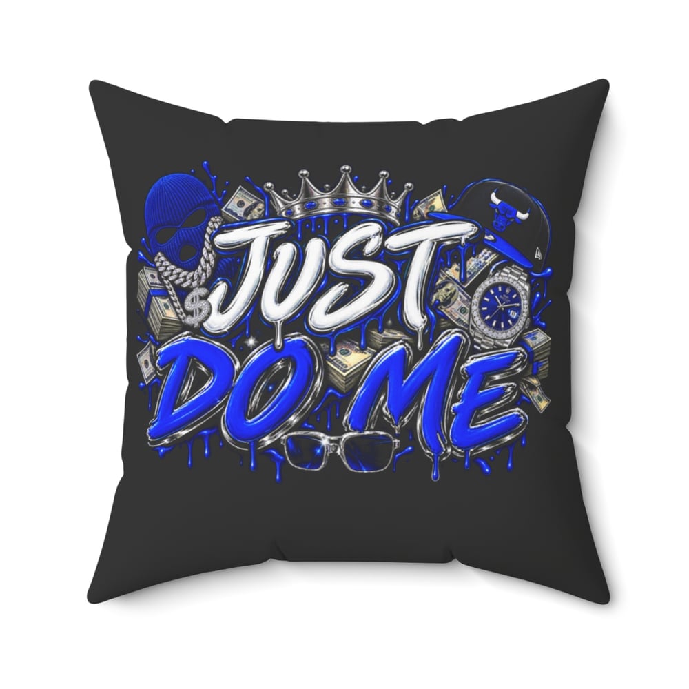 Image of Just Do Me Decorative Pillow — Bold Blue Graffiti Accent Cushion