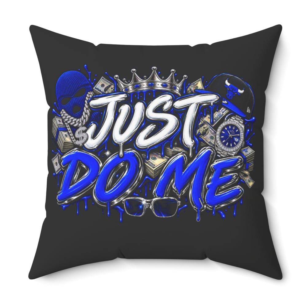Image of Just Do Me Decorative Pillow — Bold Blue Graffiti Accent Cushion