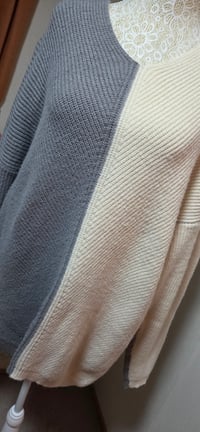 Image 4 of Grey & Cream Colour Block Oversized Knit Jumper – Size XL/UK14