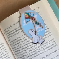 Image 1 of Magnetic Bookmark--Swoopy Ghost Flying a Rainbow Pride Kite