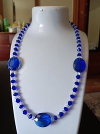 Image 1 of SHOCKING ROYAL BLUE AND CLEAR CRYSTAL BEADED NECKLACE 
