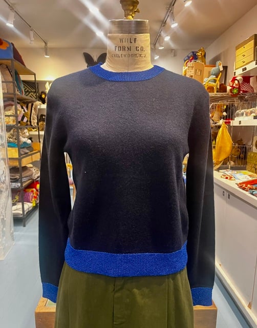 Jumper1234 Navy Cashmere Crew with Lurex Trim - Image 1 of 2