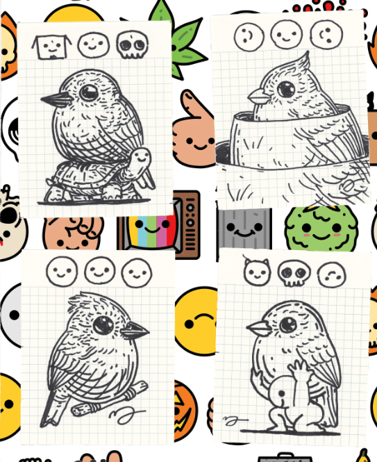Image of Fat Bird Sharpie Sketch #254-257