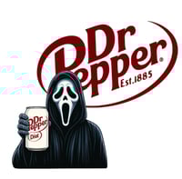 Image 2 of Dtf heat transfer Christmas theme for matching t shirts Dr Pepper ghost face