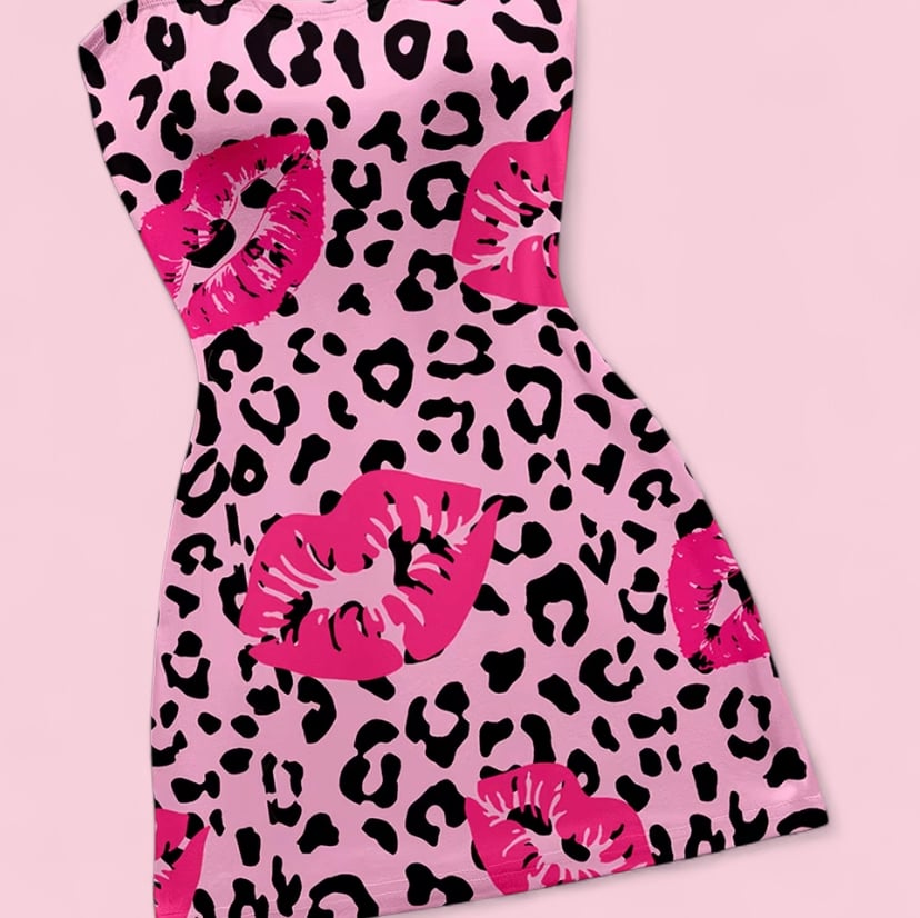 Image of Pink leopard print mini dress