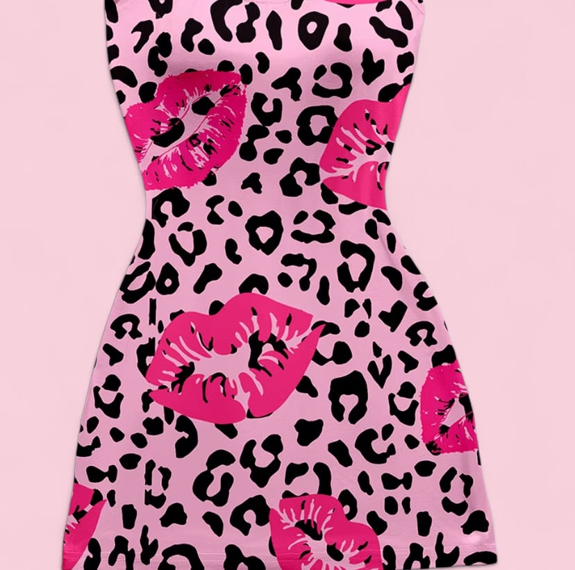 Image of Pink leopard print mini dress