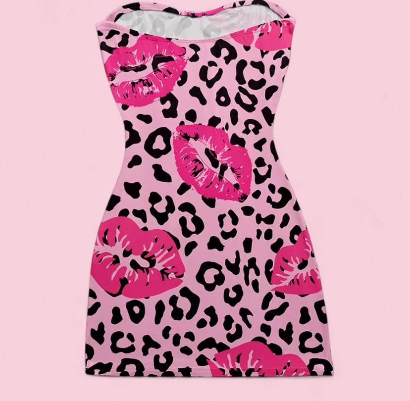 Image of Pink leopard print mini dress