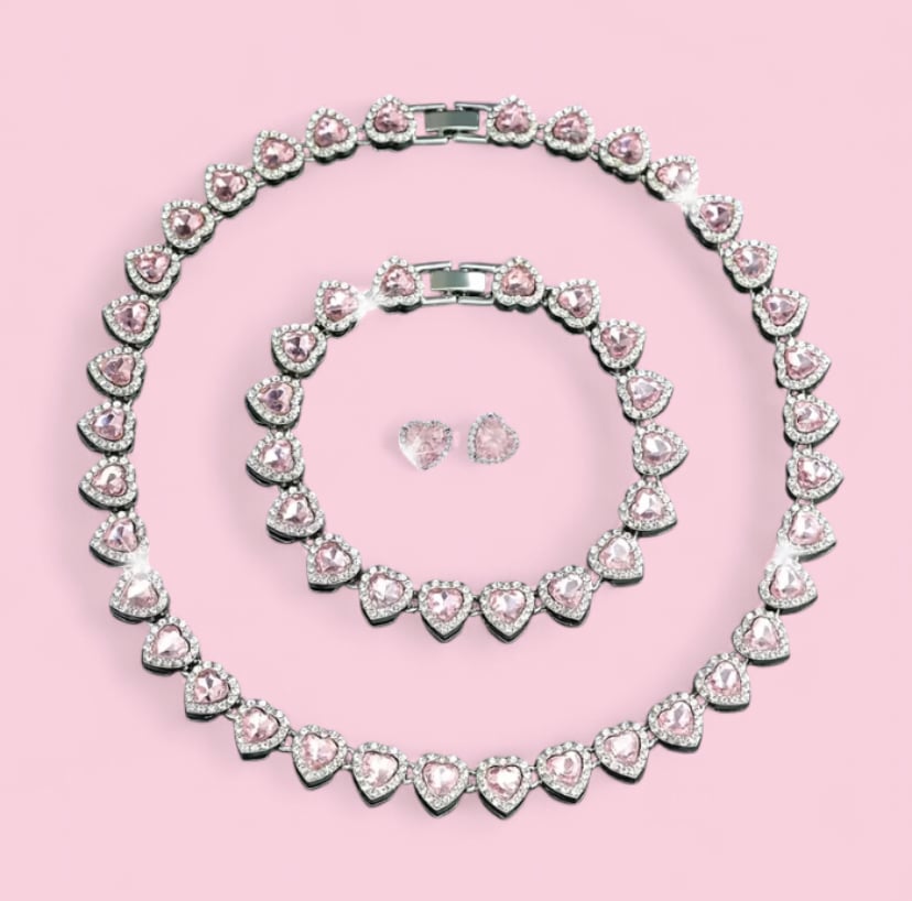 Image of Pink heart shaped crystal necklace
