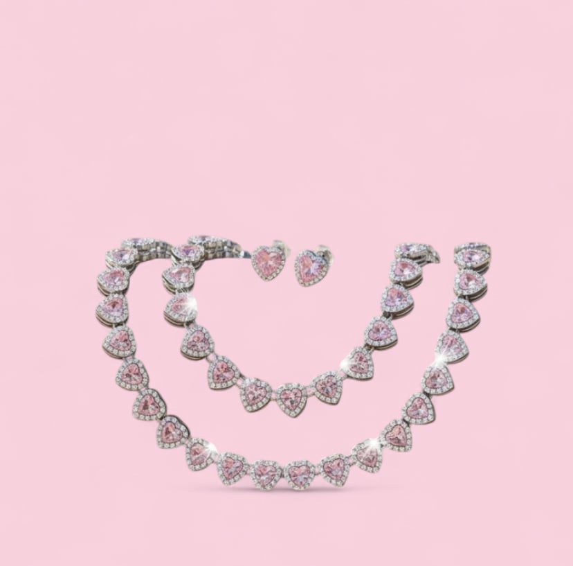 Image of Pink heart shaped crystal necklace