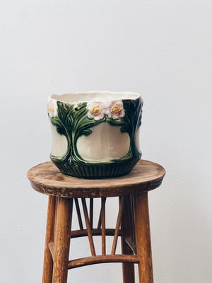 Majolica urtepotte _grøn, rosa, beige 