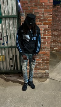 Image 3 of Hustle Brand "GET THE $ MONEY FIRST" Zip Up Hoodie - Black/Blue
