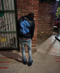 Image 4 of Hustle Brand "GET THE $ MONEY FIRST" Zip Up Hoodie - Black/Blue