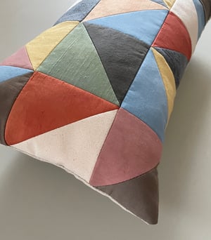 Image of Triangles, patchwork cushion with plant-dyed panels