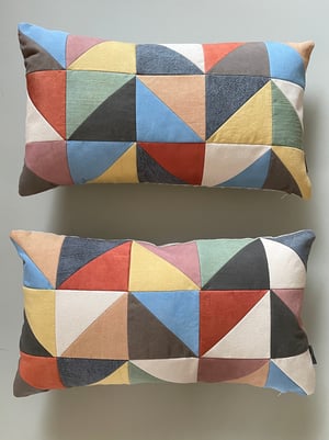 Image of Triangles, patchwork cushion with plant-dyed panels