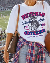 Image 1 of Buffalo Fans Tailgate Unisex Shirt Cowgirl Riding Buffalo Original Artwork