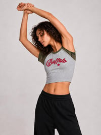 Image 2 of Buffalo Camo Raglan Crop T-Shirt