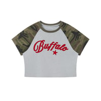 Image 4 of Buffalo Camo Raglan Crop T-Shirt