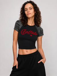 Image 6 of Buffalo Camo Raglan Crop T-Shirt
