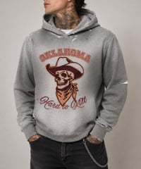 Image 3 of Oklahoma Football Hard to Kill Sun Fade Frayed Fleece Hoodie
