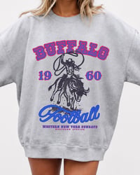 Image 1 of Buffalo Football 1960s Vintage Shirt Cowgirl Riding Buffalo