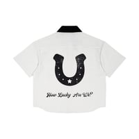 Image 3 of How Lucky Are We Horseshoe Button Down Shirt