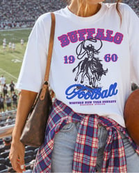 Image 6 of Buffalo Football 1960s Vintage Shirt Cowgirl Riding Buffalo