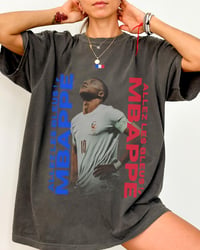 Image 2 of Kylian Mbappe Shirt, Vintage France Football Tee with Allez Les Bleus Design