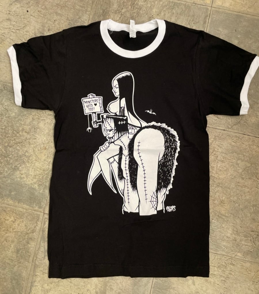 Image of Monsters need 🖤 too Ringer  Mens  "RINGER" shirt  -  ships AUG 10th