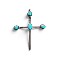 Image 1 of Vintage Large Silver Turquoise Cross Pendant, c. 50s-70s