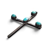 Image 3 of Vintage Large Silver Turquoise Cross Pendant, c. 50s-70s