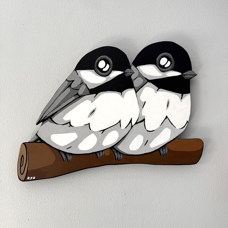 Image of Two Chickadees / acrylic on plywood painting