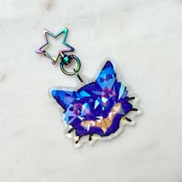 Image 1 of 2" Holographic Shatter Vintage Cat Keychain 