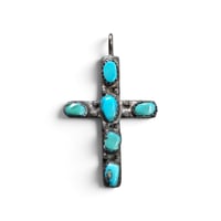 Image 1 of Vintage Small Silver Turquoise Cross Pendant, c. 50-70s