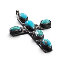 Image 2 of Vintage Small Silver Turquoise Cross Pendant, c. 50-70s