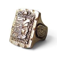 Image 1 of Vintage Silver 'n' Gold Aztec Warrior Ring, c. 1940s