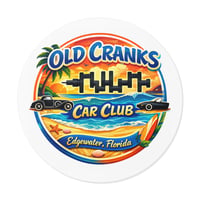 Image 1 of Old Cranks Car Club Round Vinyl Sticker — Edgewater Florida Beach Classic Car Design