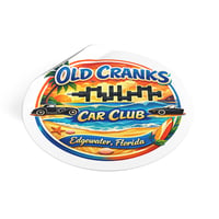 Image 5 of Old Cranks Car Club Round Vinyl Sticker — Edgewater Florida Beach Classic Car Design